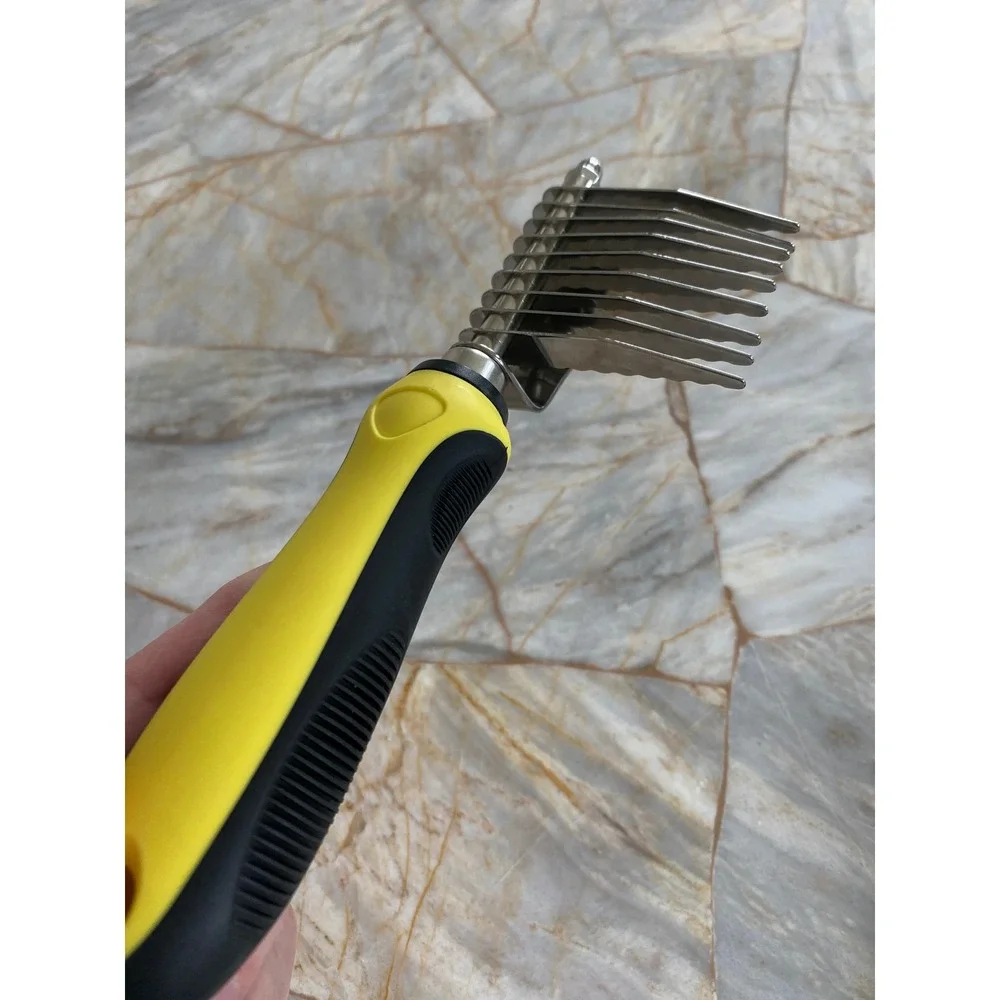 ShedTitan Premium Pet Grooming Dematting Rake + Undercoat Tool Set Yellow Black